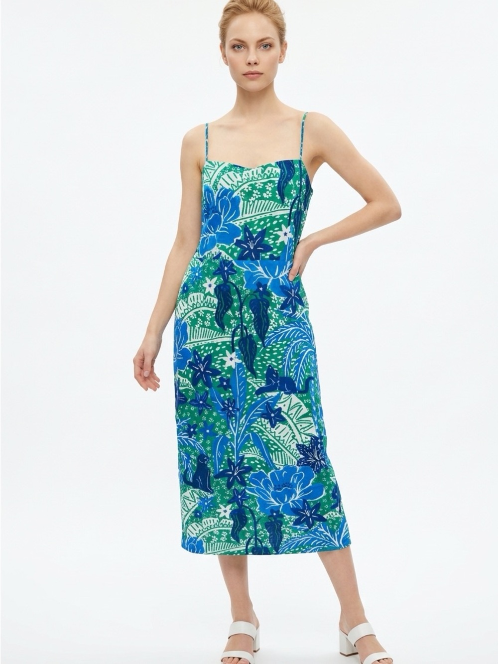 Rachel Zoe Blue and Green Floral Midi Dress XL